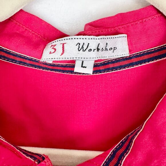 Johnny Was 3J Workshop Embroidered Eyelet Button Up Size Large Red Cotton - Picture 5 of 6
